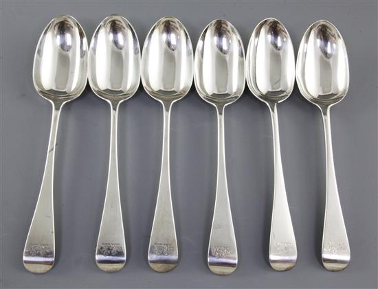 A set of six Victorian silver Old English pattern table spoons, Length 218 mm combined weight 14.1oz/441 grms